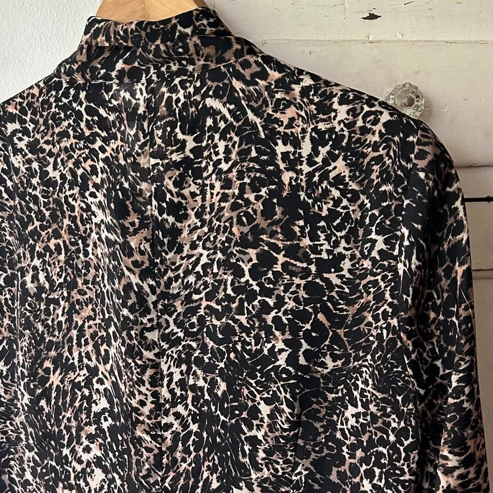 Avec Les Filles | Women’s Black/Tan Long-Sleeve Leopard Print Shirt Dress Size M